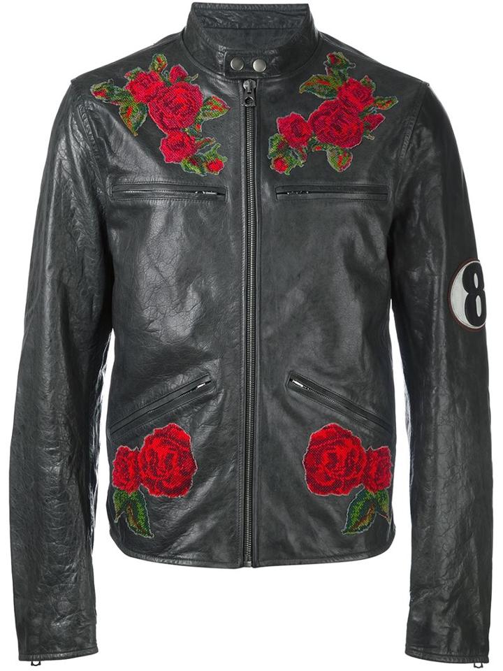 Dolce & Gabbana Rose Patch Biker Jacket