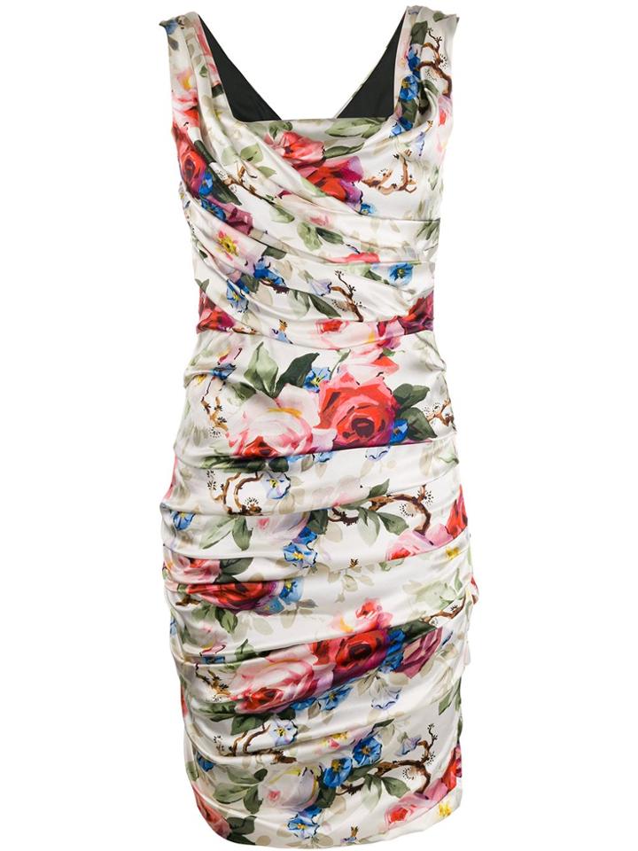 Dolce & Gabbana Pre-owned 2000s Ruched Floral Dress - White