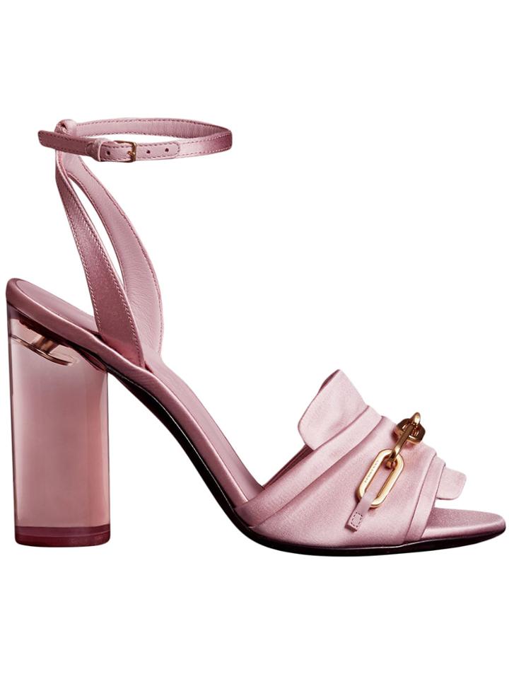 Burberry Link Detail Perspex Heel Satin Sandals - Pink & Purple