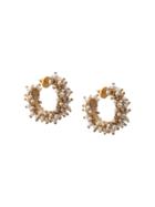 Oscar De La Renta Beaded Pearl Hoop Earrings - Gold