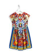 Dolce & Gabbana Kids Carretto Siciliano Print Dress, Toddler Girl's, Size: 2 Yrs, Blue