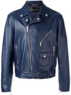 Versace Perfecto Biker Jacket, Men's, Size: 54, Blue, Lamb Skin/viscose/cupro/cotton