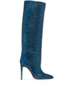Paris Texas Croc Print Knee High Leather Stiletto Boots - Blue