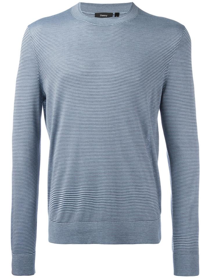 Theory - Fine Strippe Jumper - Men - Silk/spandex/elastane/cashmere - Xl, Blue, Silk/spandex/elastane/cashmere