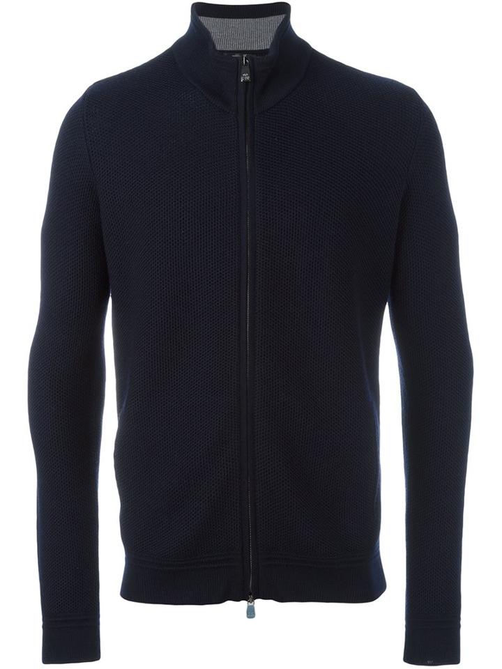 Corneliani Zipped Cardigan, Men's, Size: 48, Blue, Virgin Wool