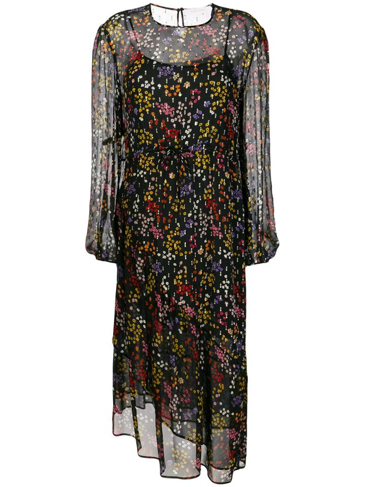 See By Chloé Sheer Floral Midi Dress - Black