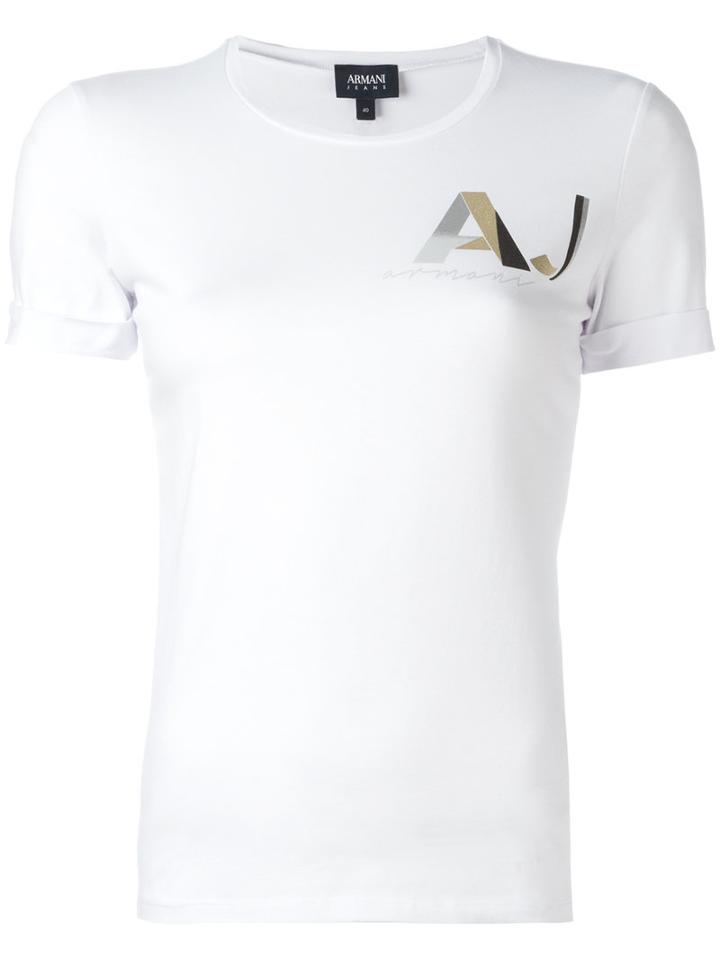 Armani Jeans Chest Logo Print T-shirt, Women's, Size: 46, White, Cotton/spandex/elastane