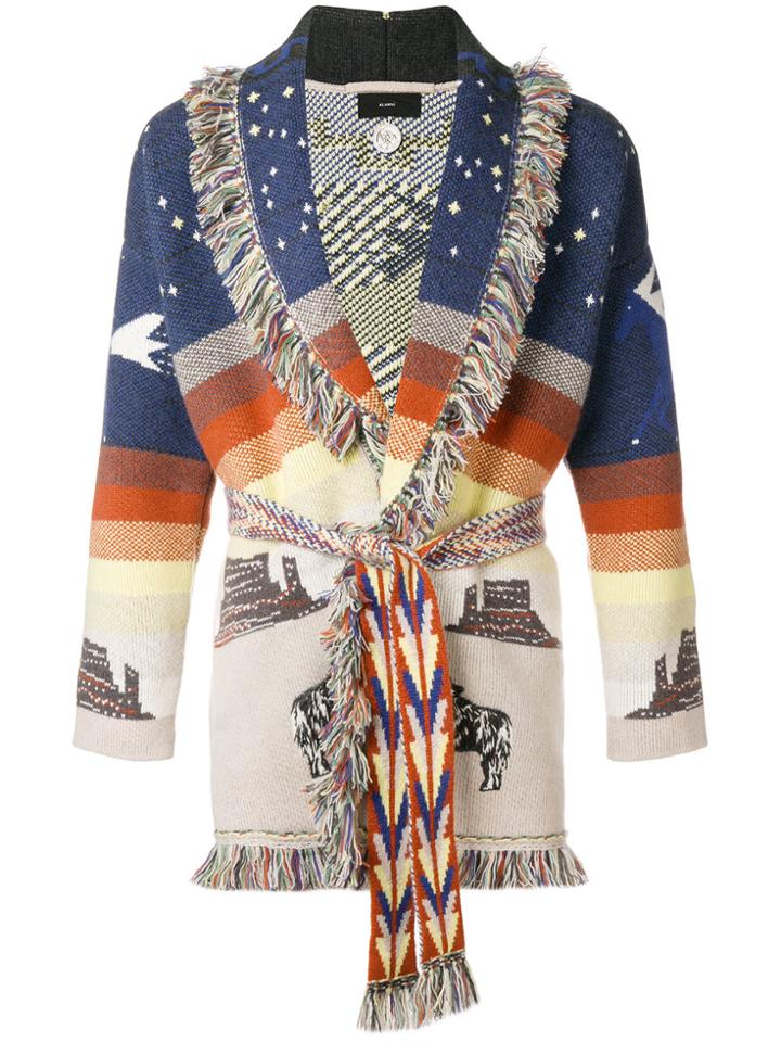 Alanui Belted Jacquard Cardigan - Blue