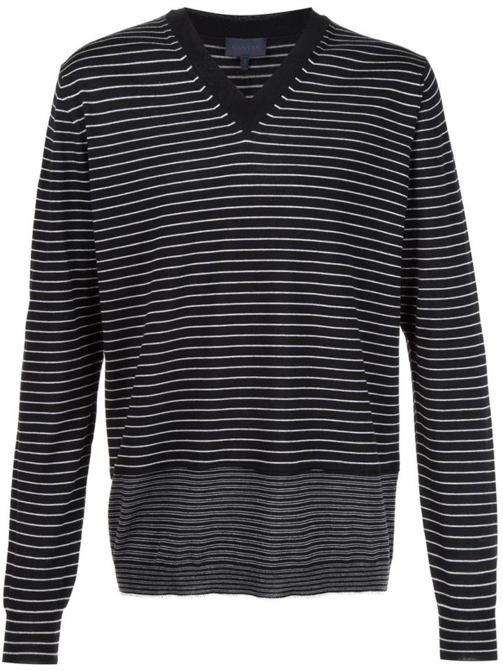 Lanvin Striped V-neck Jumper, Men's, Size: Small, Black, Merino