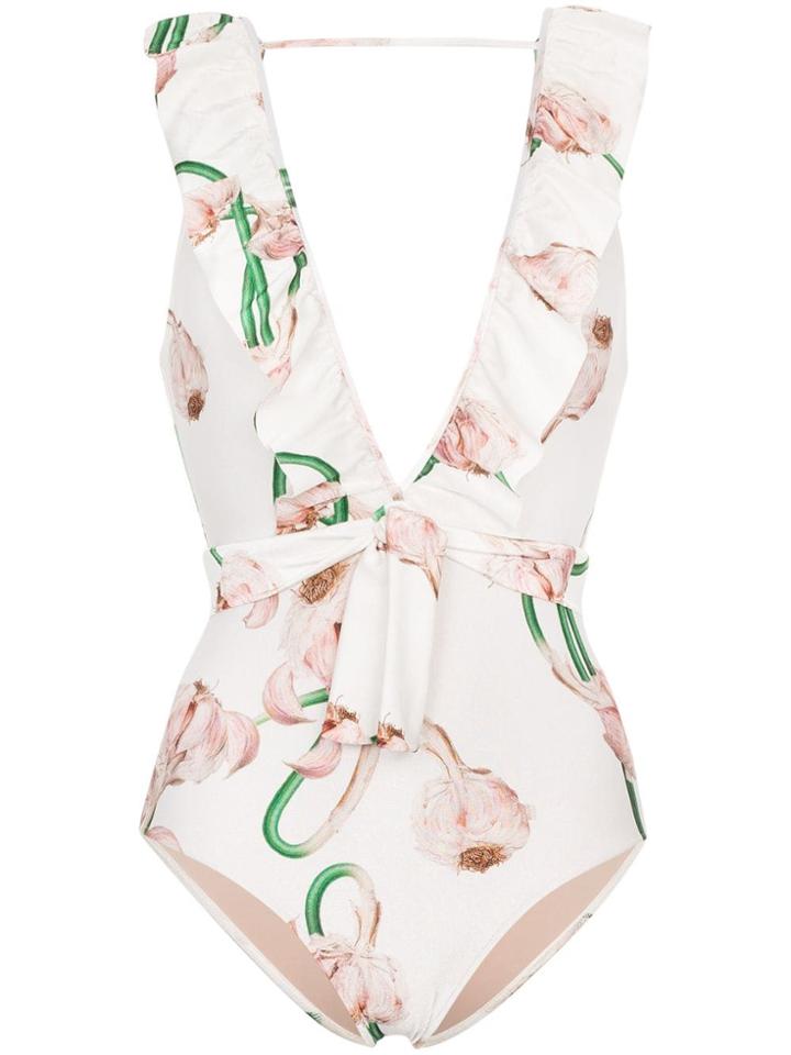 Adriana Degreas Aglio Floral Print Swimsuit - White