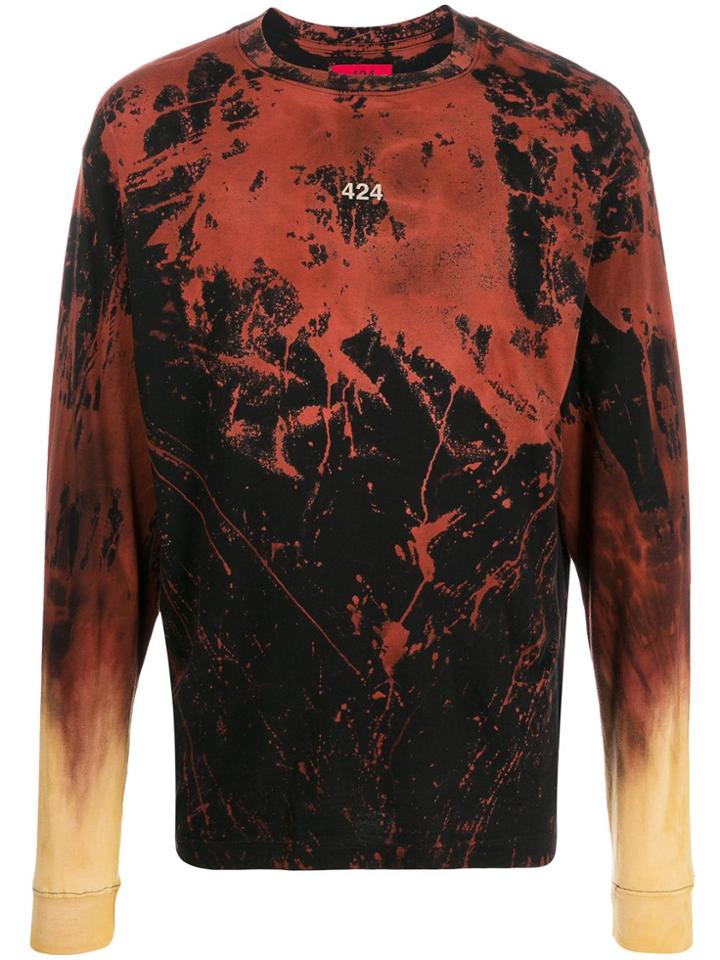 424 Paint Splatter Print Long Sleeve Top - Black