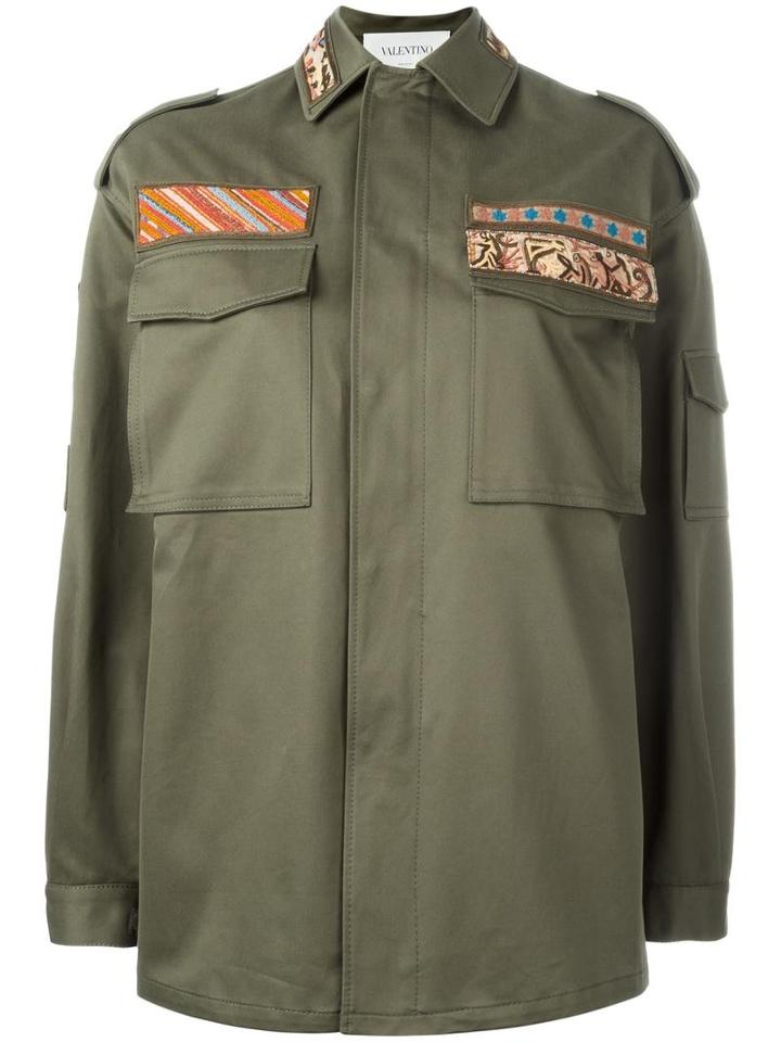 Valentino Embroidered Military Jacket, Women's, Size: 40, Green, Cotton