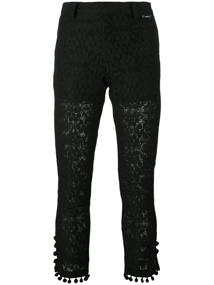 Twin-set - Pom Pom Cropped Trousers - Women - Cotton/polyamide/polyester - 48, Black, Cotton/polyamide/polyester