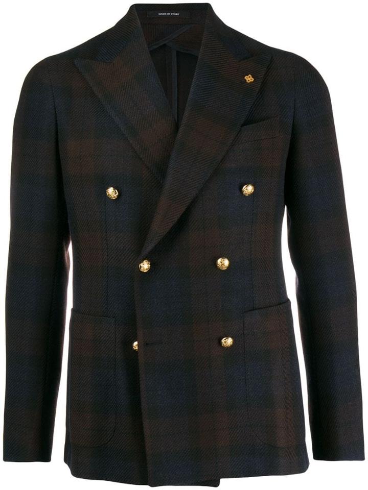 Tagliatore Tartan Double-breasted Jacket - Blue