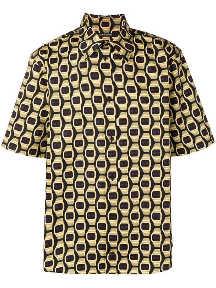 Roberto Cavalli Watch Print Button-up Shirt - Black