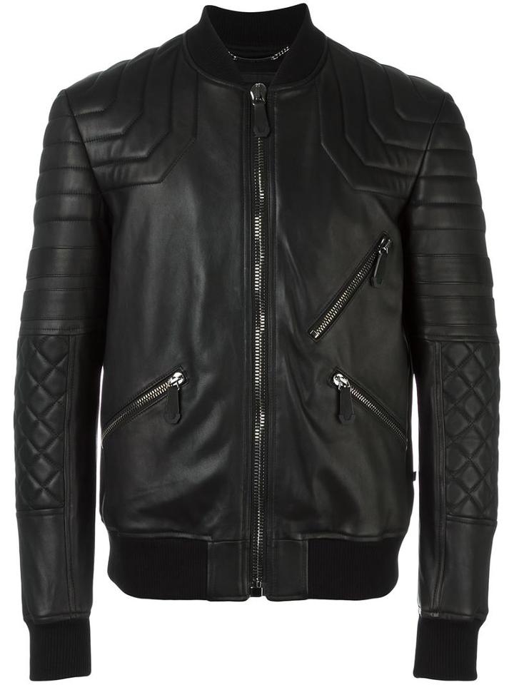 Philipp Plein Quilted Bomber Jacket, Men's, Size: Large, Black, Sheep Skin/shearling/viscose
