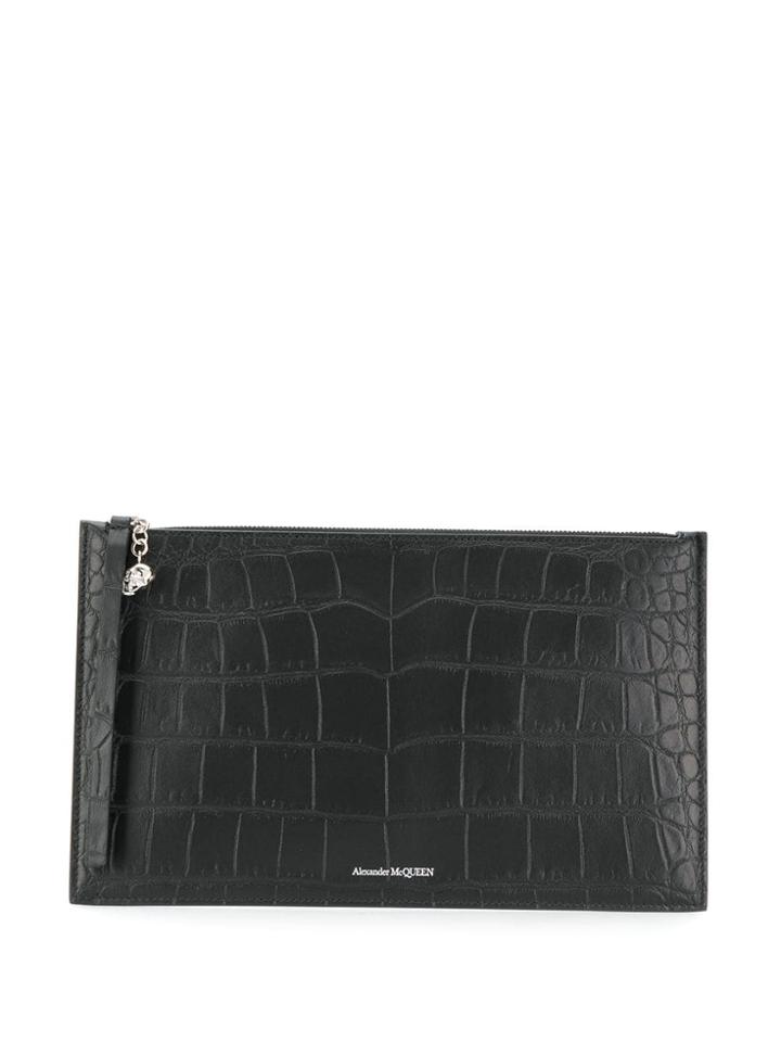 Alexander Mcqueen Crocodile-effect Clutch - Black