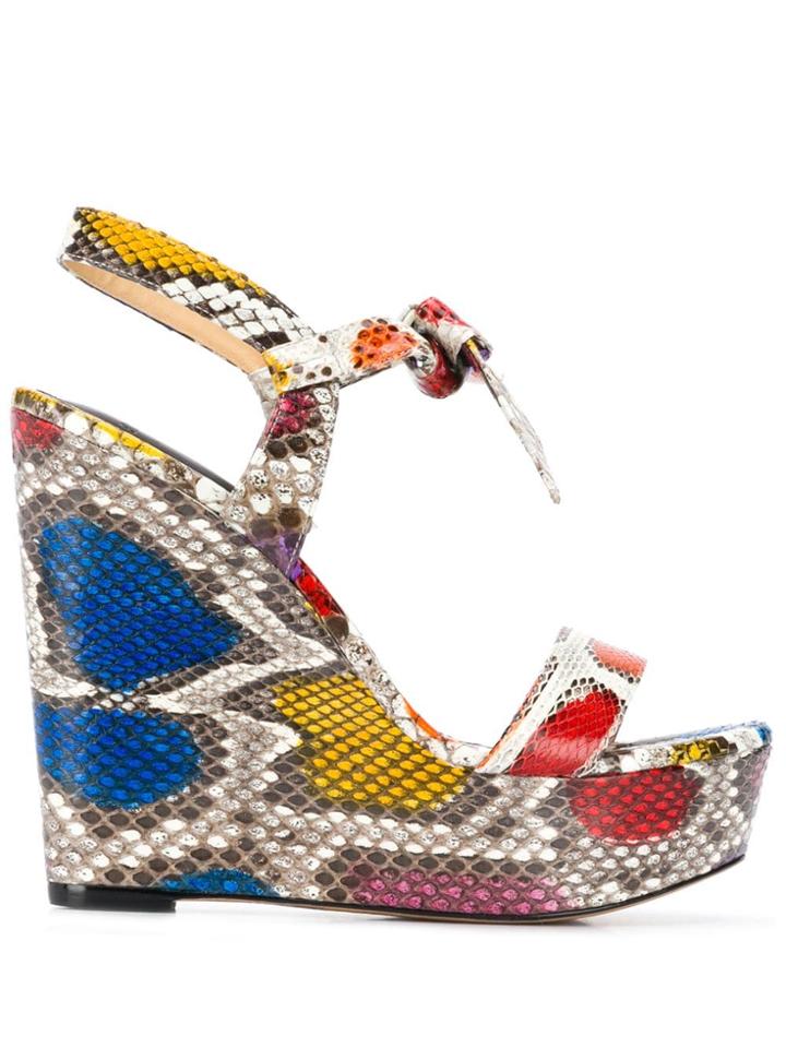 Alexandre Birman Snakeskin Wedge Heeled Sandals - White