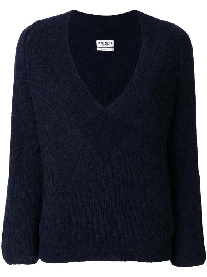 Essentiel Antwerp Deep V-neck Jumper - Blue