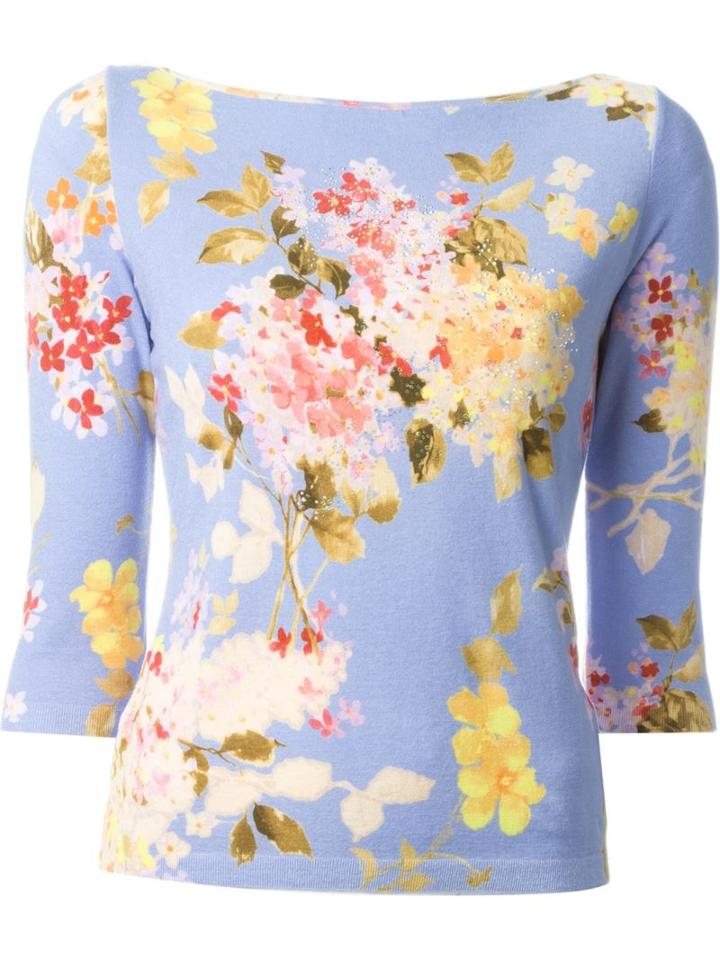 Blumarine Floral Print Jumper, Women's, Size: 44, Blue, Viscose/spandex/elastane