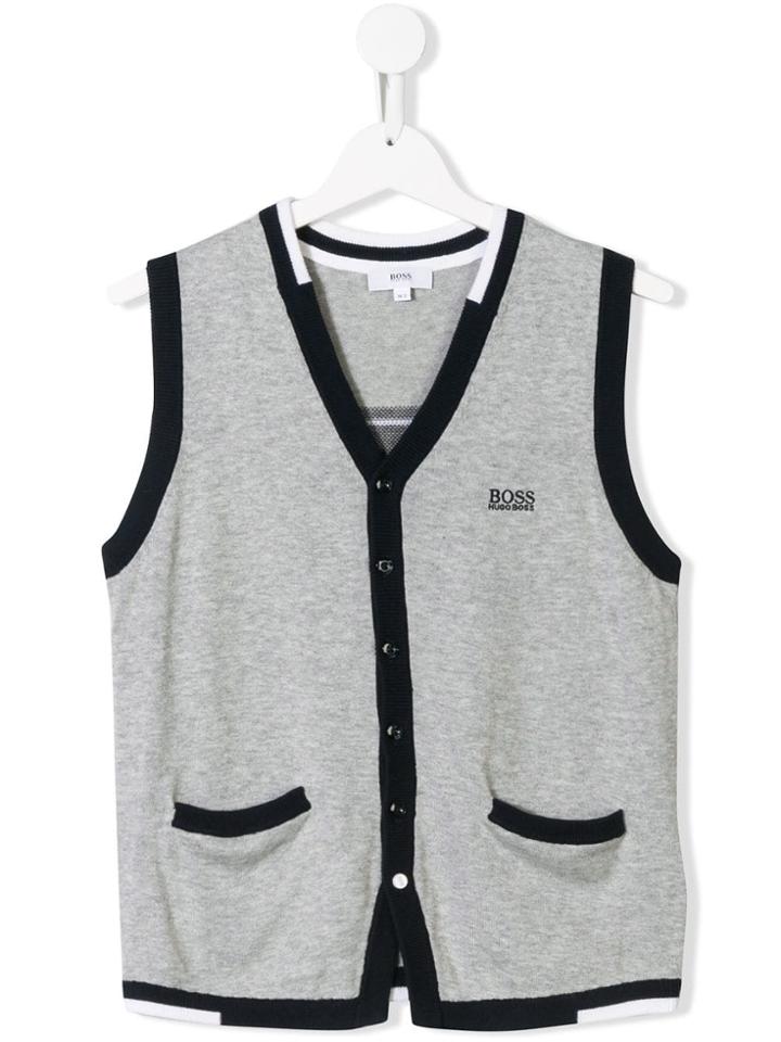 Boss Hugo Boss Contrast Sleeveless Cardigan - Grey