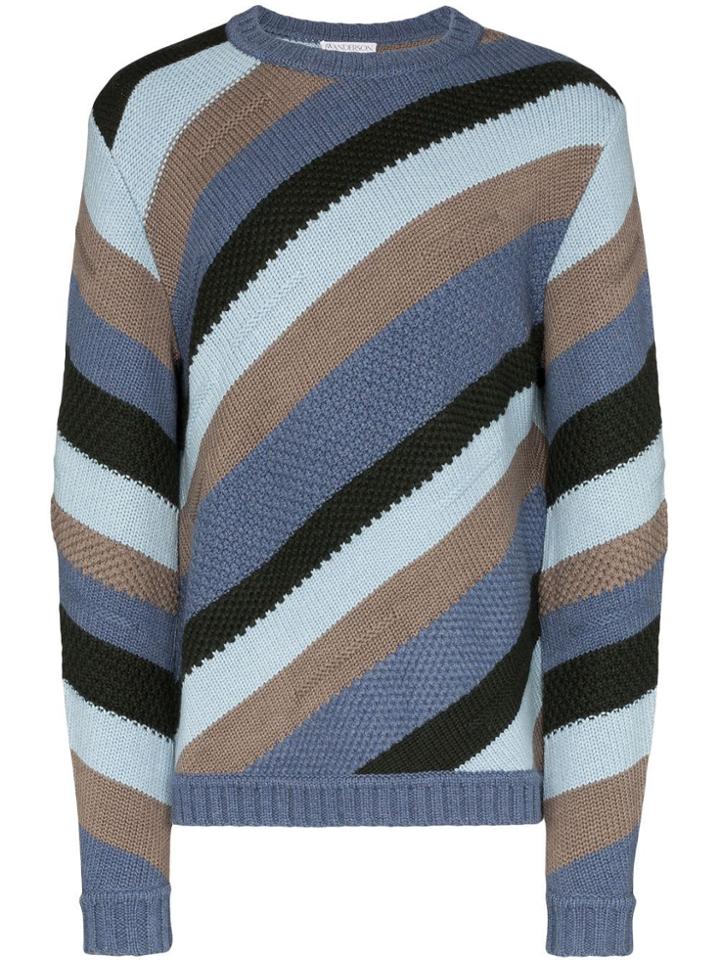 Jw Anderson Striped Chunky Knit Jumper - Blue