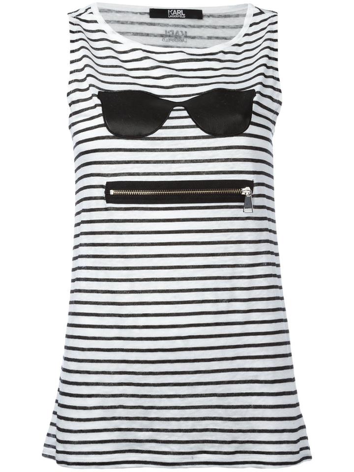 Karl Lagerfeld - Striped Zipped Top - Women - Linen/flax - M, Women's, White, Linen/flax