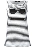 Karl Lagerfeld - Striped Zipped Top - Women - Linen/flax - M, Women's, White, Linen/flax