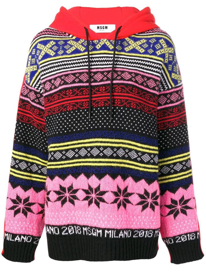 Msgm Pattern Mix Hooded Sweatshirt - Red