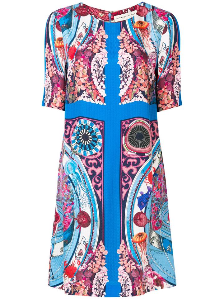 Etro Mixed Print Shift Dress - Blue