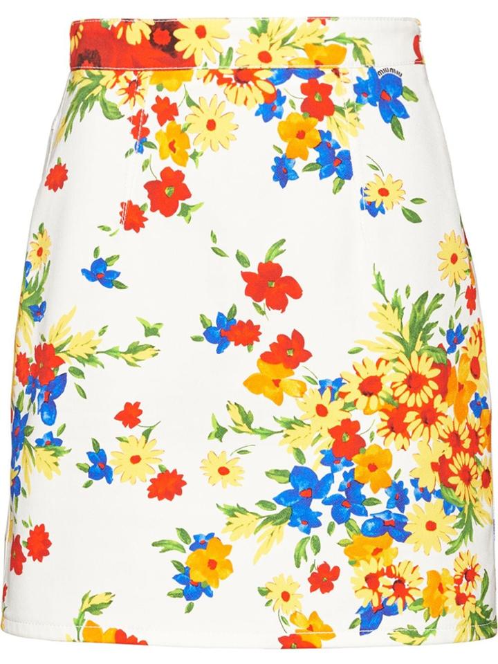 Miu Miu Floral Mini Skirt - F0009 White