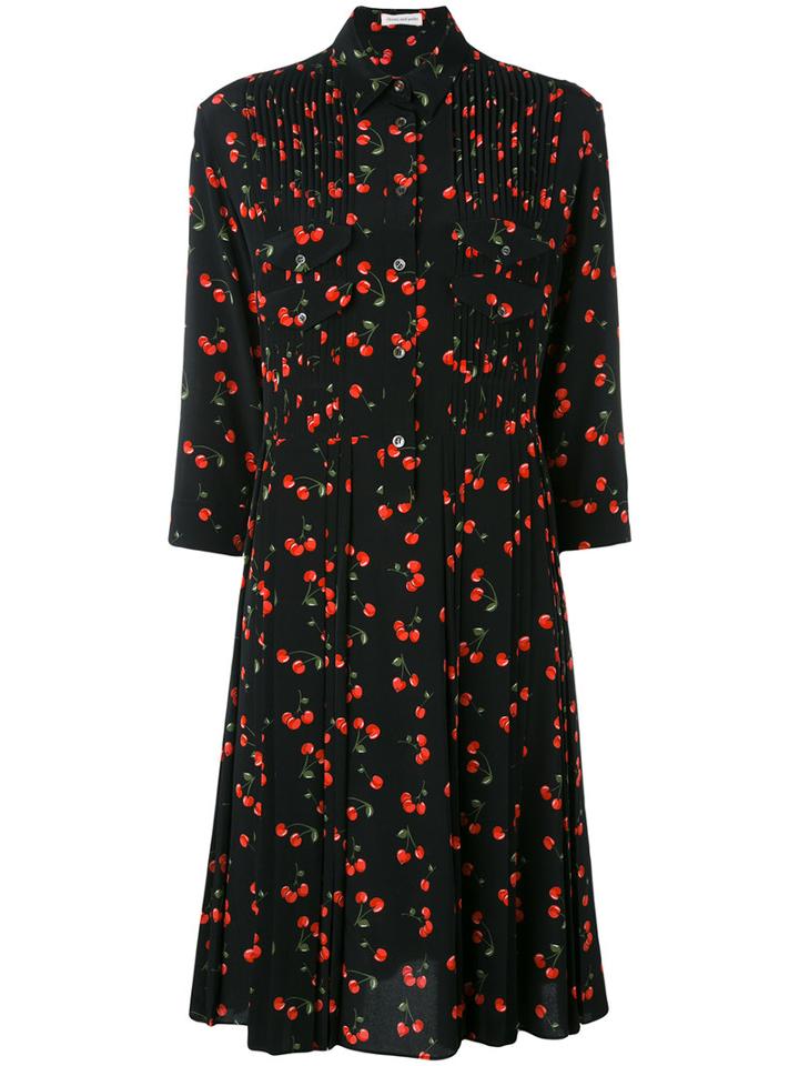 Chinti And Parker - Cherry Pleated Shirt Dress - Women - Silk/elastodiene - 14, Black, Silk/elastodiene