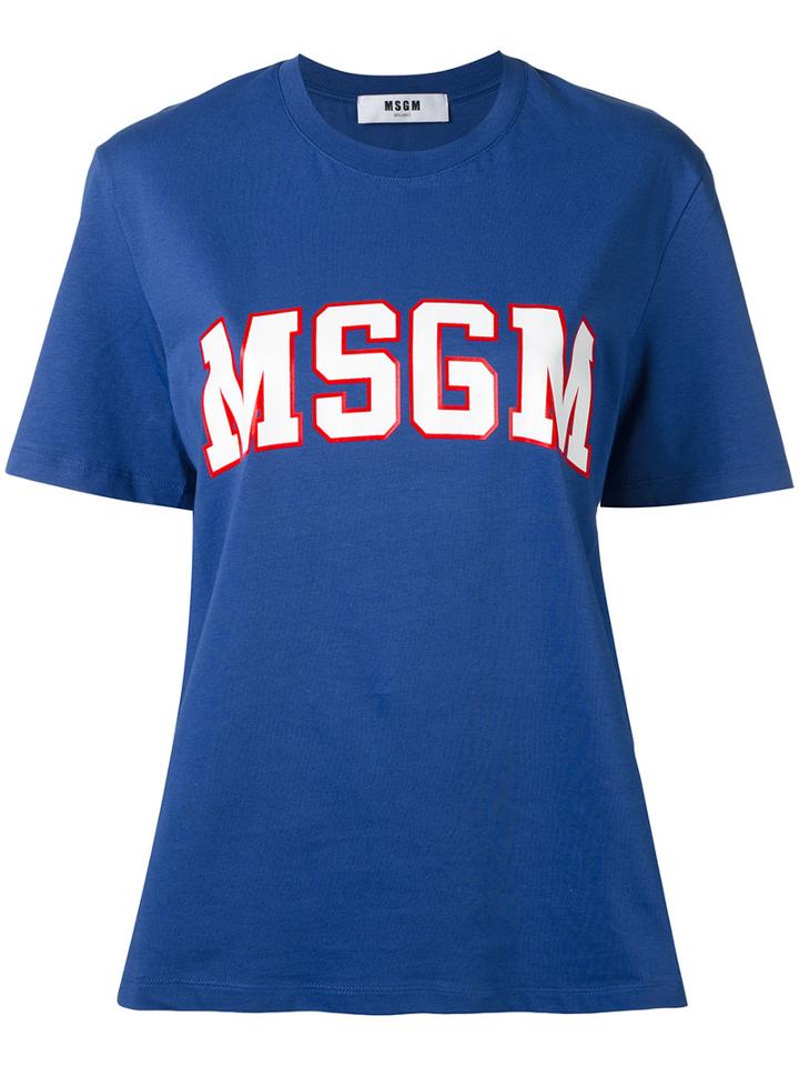 Msgm - Logo Printed T-shirt - Women - Cotton - S, Blue, Cotton