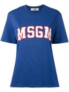 Msgm - Logo Printed T-shirt - Women - Cotton - S, Blue, Cotton