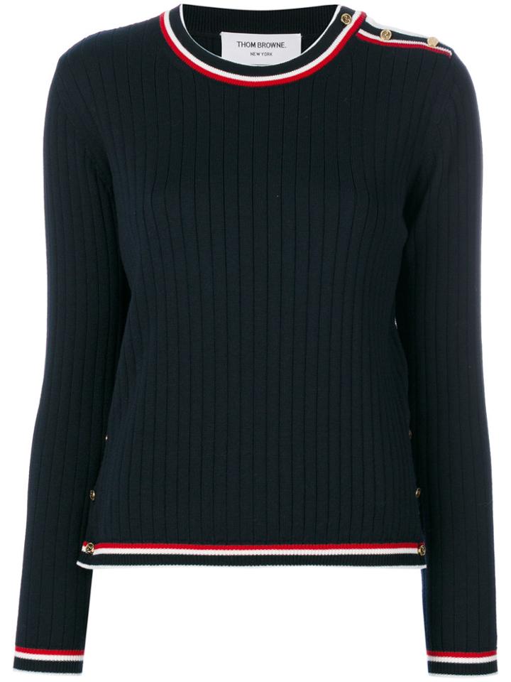 Thom Browne Rib Stitch Crew Neck Pullover With Shoulder Vent And