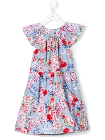 Little Bear - Floral Print Dress - Kids - Cotton - 2 Yrs, Blue