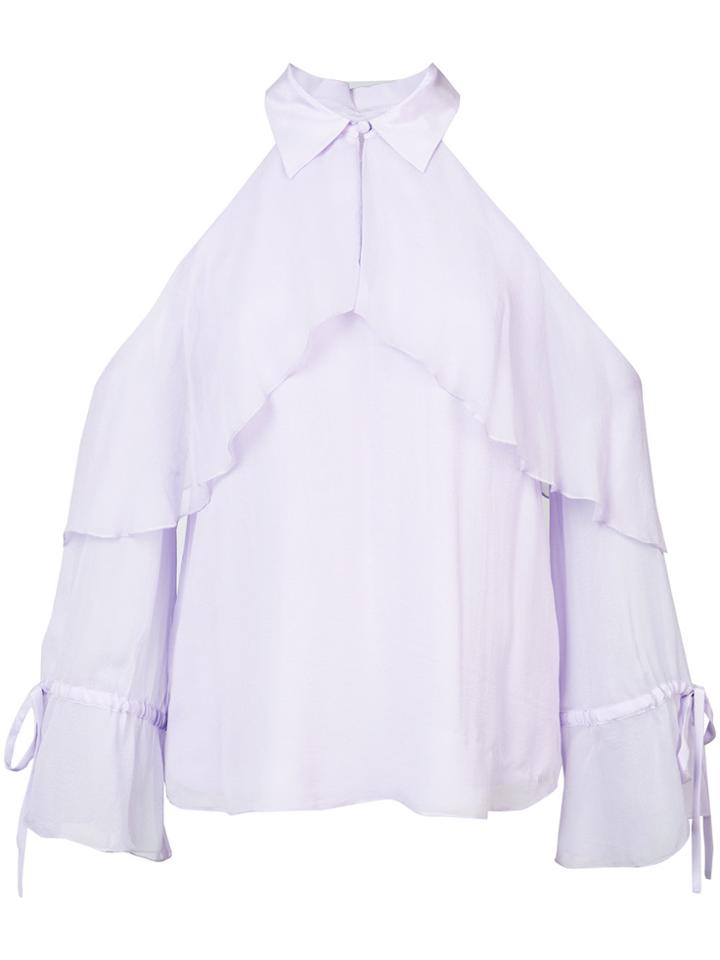 Alice+olivia Frill Cold-shoulder Blouse - Pink & Purple