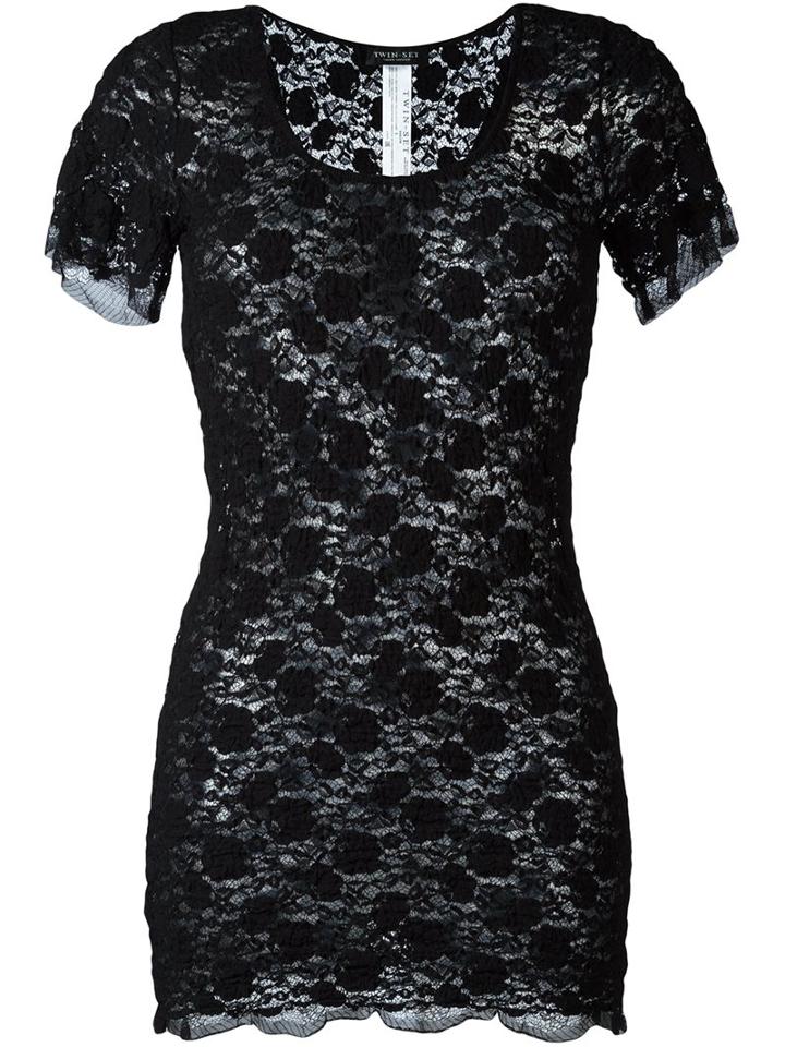 Twin-set Lace T-shirt, Women's, Size: Large, Black, Polyamide/spandex/elastane