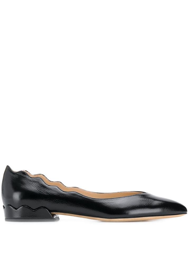 Chloé Scalloped Edge Ballerina Pumps - Black