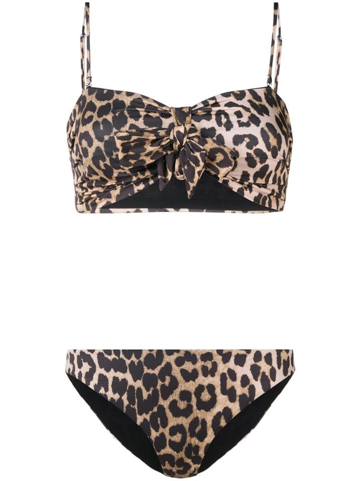Ganni Leopard Print Bikini - Brown