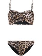 Ganni Leopard Print Bikini - Brown
