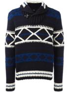 Fay Patterned Jumper, Men's, Size: 48, Blue, Wool