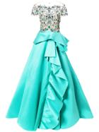 Marchesa Floral Embroidery Flared Gown - Blue