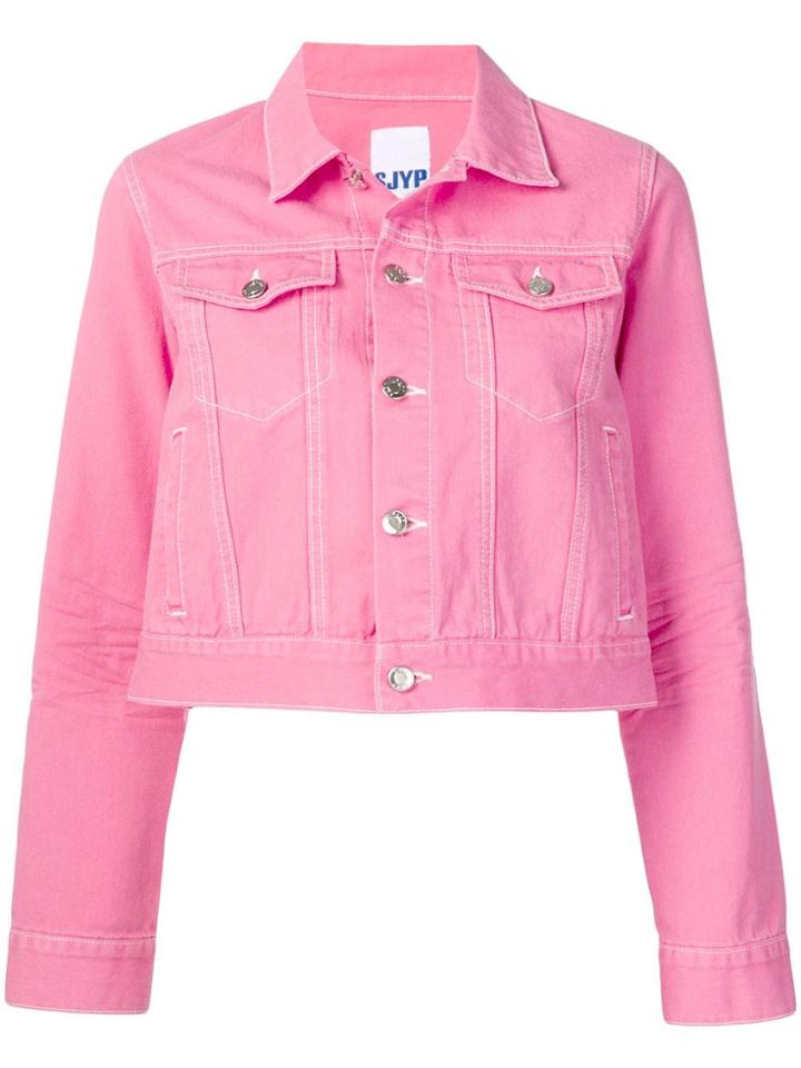 Sjyp Cropped Denim Jacket - Pink