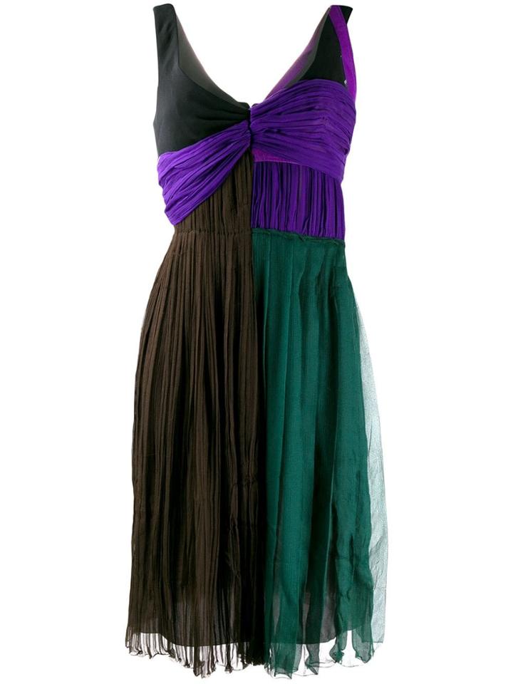 Prada Pre-owned Colour Block Pleated Dress - Brown