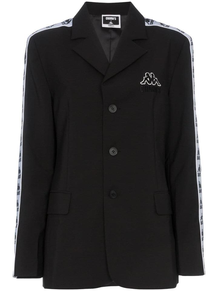 Charm's X Kappa Logo Embroidered Single Breasted Blazer Jacket - Black