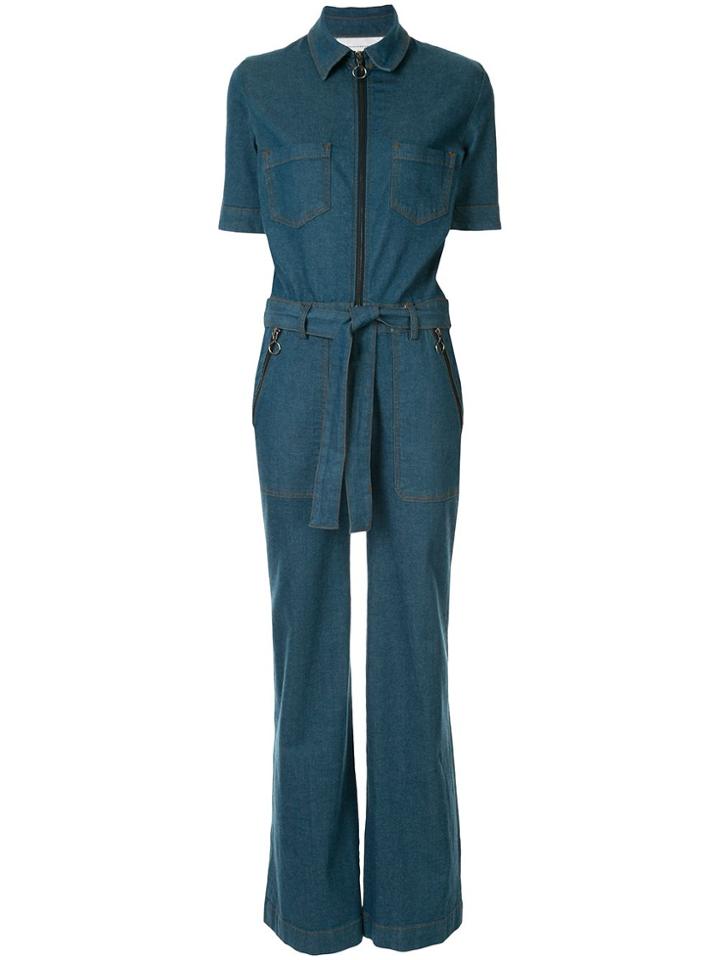 Victoria Victoria Beckham Flared Leg Denim Jumpsuit - Blue