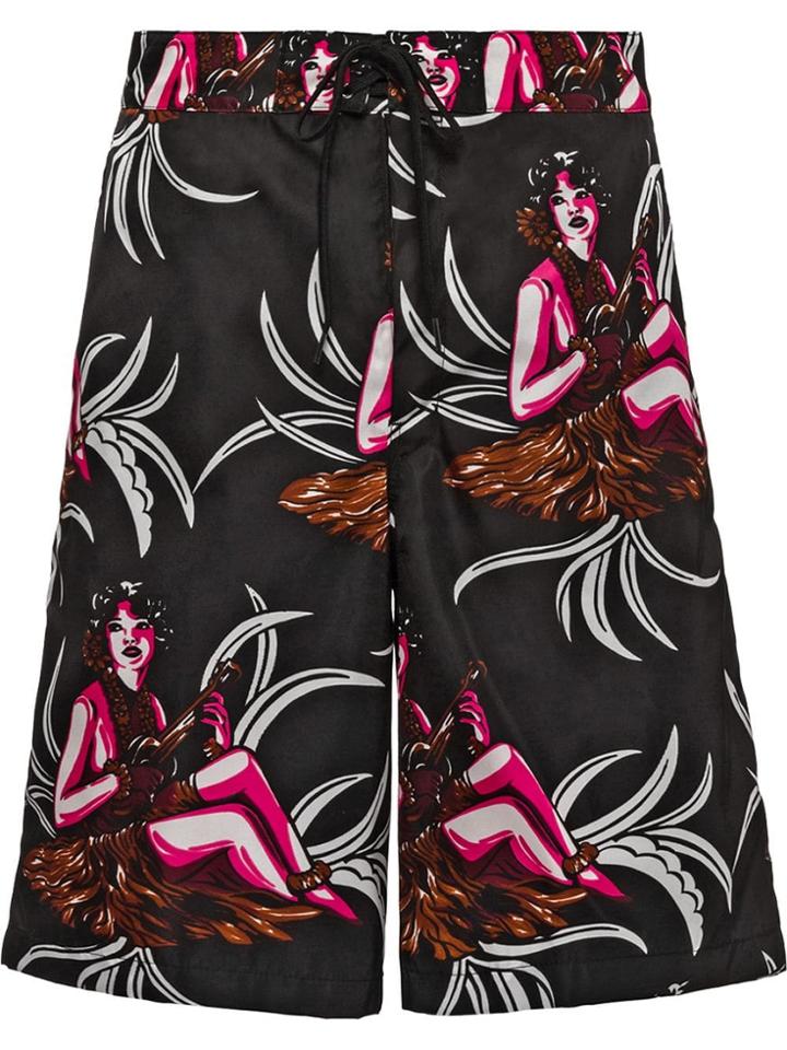 Prada Hawaii Print Swim Shorts - Black