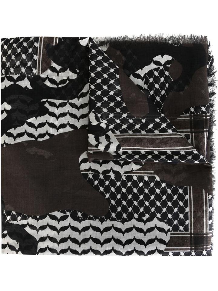 Neil Barrett Patchwork Print Scarf, Men's, Black, Cotton