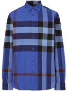 Burberry Check Stretch Cotton Poplin Shirt - Blue